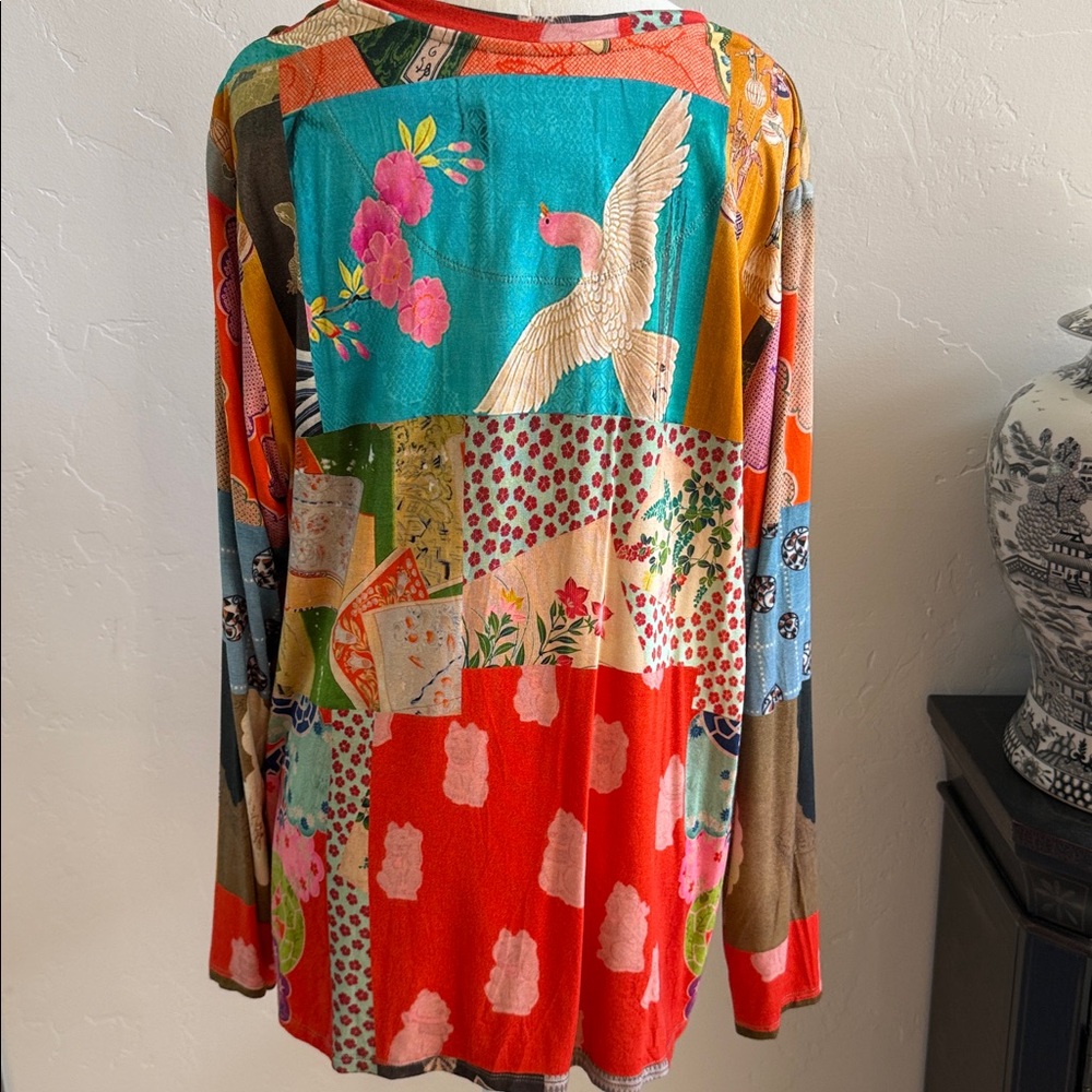 Johnny Was soft bamboo pullover top. Never worn. Size L. Colorful Asian prints. - Picture 3 of 5